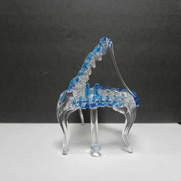 Hand Blown Spun Art Glass Mini Blue and Clear Grand Piano Figurine 3x3x2" - Picture 6 of 8